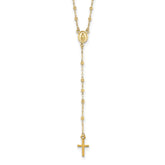 14k Polished Cross and Miraculous Medal with Diamond-cut Beads 17 inch Rosary Necklace Plus 3 inch Extender