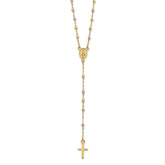 14k Tri-color Cross and Miraculous Medal with Laser-cut Beads 17 inch Rosary Necklace Plus 3 inch Extender