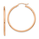 14k Rose Gold 2x35mm Polished Lightweight Tube Hoop Earrings