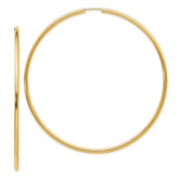 14K 2x70mm Polished Endless Tube Hoop Earrings