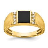 IB Goodman 14k 7mm Square Onyx and 1/8 carat Diamond Mens Ring