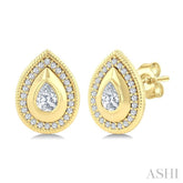 1/3 Ctw Open Window Pear and Round Cut Golden Glow Diamond Fashion Stud Earrings in 14K Yellow Gold
