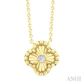 1/50 Ctw Fluted Texture Clover Bead Round Cut Diamond Fashion Pendant With Chain in 10K Yellow Gold