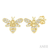 1/8 Ctw Petite Bumble Bee Round Cut Diamond Fashion Stud Earrings in 10K Yellow Gold