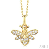 1/10 Ctw Petite Bumble Bee Round Cut Diamond Fashion Pendant With Chain in 10K Yellow Gold