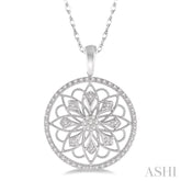 1/5 Ctw Round Cut Diamond Circle Flower Pendant in 10K White Gold with Chain