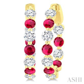 3.3 MM Round Cut Ruby and 1 5/8 Ctw Round Cut Diamond Precious Inside-Out Alternating Hoop Earrings in 14K Yellow Gold