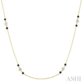 2.25 MM Sapphire and 1/2 Ctw Round Cut Diamond Precious Station Necklace in 14K Yellow Gold