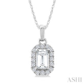 5x3 MM Octagonal Shape White Topaz and 1/20 Ctw Round Cut Diamond Halo Semi-Precious Pendant with Chain in 10K White Gold