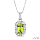 5x3 MM Octagonal Shape Peridot and 1/20 Ctw Round Cut Diamond Halo Semi-Precious Pendant with Chain in 10K White Gold