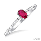 5x3 MM Oval Cut Ruby and 1/10 Ctw Petite Round Cut Diamond Precious Fashion Ring in 10K White Gold