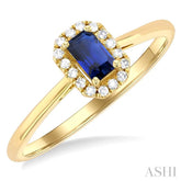 5x3 MM Octagonal Shape Sapphire and 1/20 Ctw Round Cut Diamond Halo Precious Ring in 10K Yellow Gold