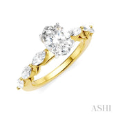 5/8 Ctw Oval Shape Marquise and Round Cut Diamond Semi-Mount Engagement Ring in 14K Yellow and White Gold