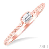 1/6 Ctw Bead Bijoux East-West Bezel Set Emerald Cut Diamond Stackable Petite Fashion Ring in 14K Rose Gold