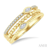 1/5 Ctw Split Three Row Marquise and Round Cut Bead Bijoux Diamond Fashion Band in 10K Yellow Gold