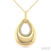 1/20 Ctw Bold Open Window Teardrop Round Cut Diamond Fashion Pendant With Chain in 10K Yellow Gold