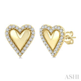 1/5 Ctw Petite Overlay Heart Round Cut Diamond Fashion Stud Earrings in 10K Yellow Gold