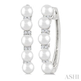 1/6 Ctw 4MM White Pearl and Round Cut Diamond Fashion Hoop Earrings in 10K White Gold
