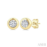 1/5 Ctw Bezel Set Round Cut Diamond Stud Earrings in 14K Yellow Gold