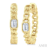 1/3 Ctw Bezel Set Emerald Cut Diamond Curb Link Fashion Hoop Earrings in 14K Yellow Gold