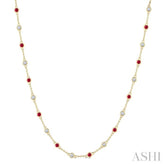 2.4 MM Round Shape Ruby and 7/8 Ctw Round Cut Diamond Precious Station Necklace in 14K Yellow Gold