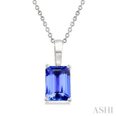 7X5MM Octagon Shape Tanzanite Precious Solitaire Pendant With Chain in 14K White Gold