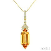 16X6 MM Hexagon Shape Citrine and 1/10 Ctw Round Cut Diamond Semi-Precious Pendant With Chain in 10K Yellow Gold