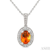 7X5 MM Oval Shape Citrine and 1/50 Ctw Round Cut Diamond Semi-Precious Pendant With Chain in Sterling Silver