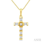 1/20 Ctw Baguette and Round Cut Diamond Cross Shape Fashion Pendant With Chain in 10K Yellow Gold