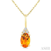 1/50 Ctw Oval Cut 6X4 MM Citrine and Round Cut Diamond semi-precious Pendant With Chain in 10K Yellow Gold