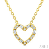 1/10 Ctw Baguette and Round Cut Diamond Heart Shape Fashion Pendant With Chain in 10K Yellow Gold