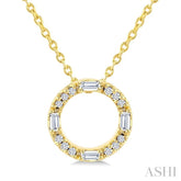 1/10 Ctw Baguette and Round Cut Diamond Circle Shape Fashion Pendant With Chain in 10K Yellow Gold