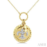 1/6 Ctw Round Cut Diamond Fleur De Lis Charm Circular Medallion Fashion Pendant With Chain in 10K Yellow Gold
