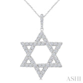 1 1/2 Ctw Star of David Round Cut Diamond Fashion Pendant With Chain in 14K White Gold