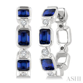 4X3 MM Octagon Shape Sapphire and 1/20 Ctw Bezel Set Round Cut Diamond Fashion Hoop Earrings in 10K White Gold