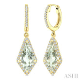 12X5 MM Evoque Gemstones Kite Shape Green Amethyst and 1/3 Ctw Round Cut Diamond Semi-Precious Earrings in 10K Yellow Gold