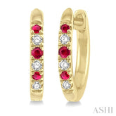 1.10 MM, 1.25 MM and 1.45 MM Round Shape Ruby and 1/20 Ctw Round Cut Diamond Precious Hoop Earrings in 10K Yellow Gold