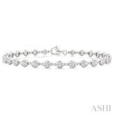 3 Ctw Bezel Set Round Cut Diamond Station Bracelet in 14K White Gold