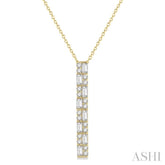 1/2 Ctw Basket Weave Baguette and Round Cut Diamond Pendant With Chain in 14K Yellow Gold
