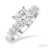 1 Ctw Diamond Engagement Ring with 5/8 Ct Princess Cut Center Stone in 14K White Gold