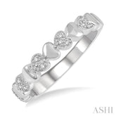 1/20 Ctw Mini Hearts Round Cut Diamond Fashion Band in Sterling Silver