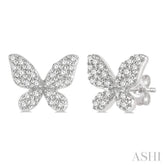 1/5 Ctw Butterfly Motif Round Cut Diamond Petite Fashion Earrings in 10K White Gold