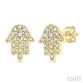 1/8 Ctw Hamsa Round cut Diamond Petite Fashion Earrings in 10K Yellow Gold