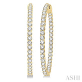 4 Ctw Inside-Out Round Cut Diamond 1 1/2 Inch Hoop Earrings in 14K Yellow Gold