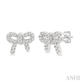 1/8 Ctw Bow Tie Round Cut Diamond Petite Fashion Earrings in 10K White Gold