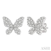 1/5 Ctw Butterfly Motif Round Cut Diamond Petite Fashion Earrings in 14K White Gold