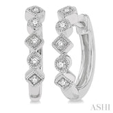 1/10 Ctw Circular & Rhombus Mount Round Cut Diamond Huggie Petite Earrings in 14K White Gold