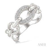 1/10 Ctw Round Cut Diamond Bold Oval Shape Rope Link Ring in Sterling Silver