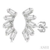1/6 Ctw Curved Petite Baguette Cut Diamond Fashion Stud Earrings in 10K White Gold