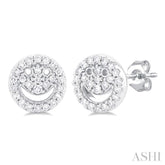 1/6 Ctw Petite Smiley Round Cut Diamond Fashion Stud Earrings in 10K White Gold